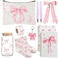 BlueRaying Coquette Pink Bow Stuff Gift Set with Bow Cup Preppy Makeup Bag Bow Notebook Keychain Accessories Bow Themed Presents for Girls Women