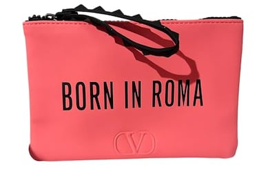 Valentino BORN IN ROMA Pink Coral Small Flat Makeup Cosmetic Gift Wristlet Pouch Approx 7L x 45 4180