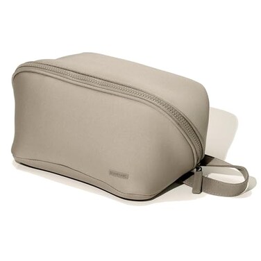 LINEARC LINEARC MachineWashable Neoprene Toiletry Bag Sandstone Modern Taupe Beige Dopp Kit Soft Insulation Cosmetics Makeup Travel Skincare Shaving Large Case Men Women Overnight EasytoClean