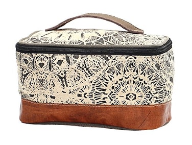 Myra Bag Flowers Leather Upcycled Canvas Shaving Kit Bag S1119
