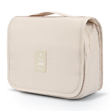 Mossio Hanging Toiletry Bag Large Cosmetic Makeup Travel Organizer for Men Women with Sturdy Hook Beige