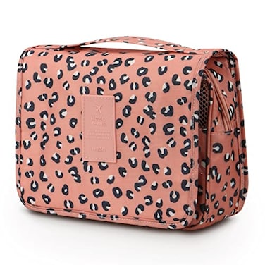 Mossio Hanging Toiletry Bag Large Cosmetic Makeup Travel Organizer for Men Women with Sturdy Hook Pink Leopard