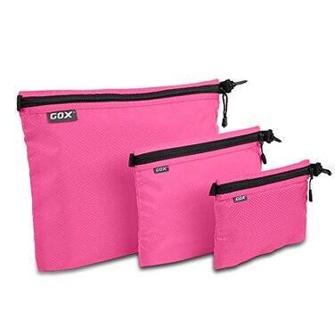 GOX 3 Pack Travel Toiletry Bag for Men Carry On Packing Organizer Zipper Pouch Portable Cosmetic Pouch Accessory Document Electronics Pink