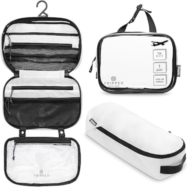 TRIPPED Travel Gear Toiletry Bag Kit Set Hanging Travel Toiletry Bag 311 TSA Cosmetic Liquid Bag Ultralight Accessory Organizer Pouch White Ripstop