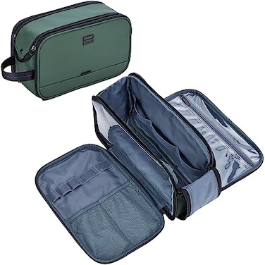 ZEEMO Travel Toiletry Bag for Men Medium WaterResistant DoubleSided FullOpen Dopp Kit Versatile Organizer for Shower and Hygiene Accessories Bathroom Essentials Cosmetics Green