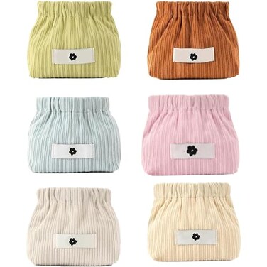 honitty Corduroy Elastic Storage Bag Portable Popper Organizer Mini Makeup BagLadies Lipstick Pouch Large Capacity Wallet Jewelry Small Objects Storage Organizer