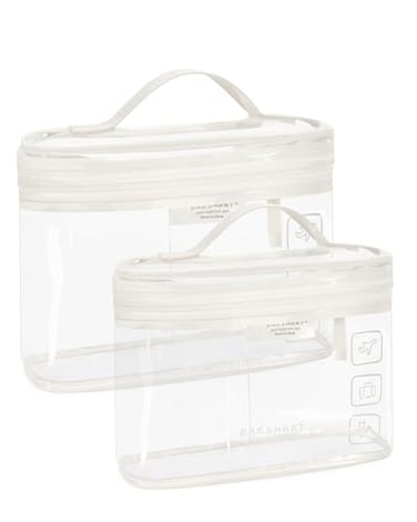 BAGSMART TSA Approved Toiletry Bag 2 Pack Clear Makeup Cosmetic Bag Organizer Quart Size Travel Bag for Toiletries Carryon Travel Accessories Essentials White2pcs