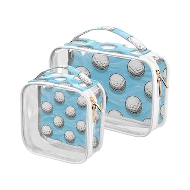 SUABO Golf Ball Toiletry Bag 2 Pack Clear Makeup Bags with Handle Large Opening Clear Toiletry Bags Fit Carryon Travel Essential