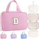 TOPEAST Travel Toiletry Bag for Women Hanging Toiletry Bag Large Capacity Personalized Makeup Pouch Travel Essentials Letter D Pink