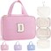 TOPEAST Travel Toiletry Bag for Women Hanging Toiletry Bag Large Capacity Personalized Makeup Pouch Travel Essentials Letter D Pink
