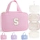 TOPEAST Hanging Toiletry Bag Large Capacity Personalized Travel Bag for Women Cruise Ship Essentials Letter S Pink
