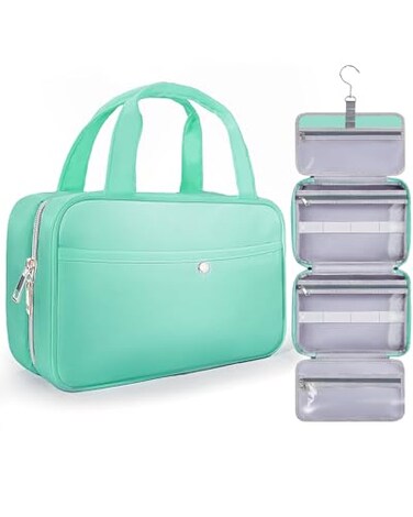 Chakipee Travel Hanging Toiletry Bag for Women Waterproof Cosmetic Organizer with Clear Window Lightweight Bathroom Bags for Essentials Makeup Shampoo Toiletries Green Medium