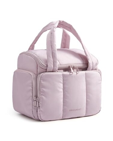 BAGSMART Toiletry Bag Large Roomy Makeup Bag Portable Makeup Bag with Handle for TravelSized Shampoo Conditioner Brushes Set Pink