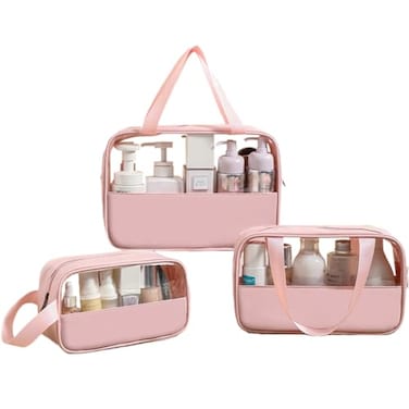 kamumanni Clear Toiletry Bag Large Capacity Toiletry Bag for Women 3 Pcs Toiletry Bag with Clear Window Shower Bag for Gym Camping Solid Pink CBG621042A5