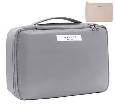 Queboom Travel Makeup Bag Cosmetic Bag Makeup Bag Toiletry bag for women and men Grey