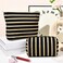 SOIDRAM 2 Pieces Makeup Bag Large Stripe Cosmetic Bag Capacity Canvas Mix Travel Toiletry Bag Organizer Cute Makeup Brushes Aesthetic Accessories Storage Bag for Women Stripe Mix Black