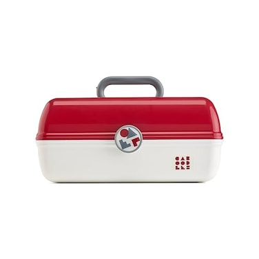 Caboodles School Spirit OnTheGo Girl Makeup Box Crimson Over White Hard Plastic Makeup Organizer Box BuiltIn Mirror Secure Latch for Safe Travel Spacious Storage for Large Items
