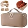 Cuteseason PU Leather Makeup Bag for Women Structured Makeup Case with Wide Opening Travel Cosmetic Bag with Compartments and Handle WaterResistant Makeup OrganizerKhaki Lychee Grain