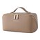 Cuteseason PU Leather Makeup Bag for Women Structured Makeup Case with Wide Opening Travel Cosmetic Bag with Compartments and Handle WaterResistant Makeup OrganizerKhaki Lychee Grain