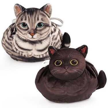 Openhahaha Drawstring Cat Makeup Bag Travel Organizer Cosmetic Pouch Lay Flat Design Gift for Women and Cat Lovers 2Pack