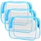 PACKISM Clear Makeup Bag Waterproof TSA Approved Toiletry Bag Quart Size Bag Clear Makeup Bags with Zipper Carry on Airport Airline Compliant Pouch 3 Pack Blue