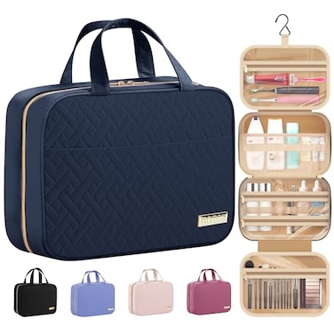 HOTOR Travel Toiletry Bag wHanging Hook Spacious Toiletry Bag Essentials for Women Men Makeup BagBig Comparment Waterproof for Travel Accessories Medium Navy Blue