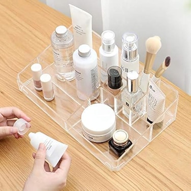 Sooyee Clear Makeup Organizer9 Spaces Vanity Organizer Cosmetic Display Cases for LipstickMakeup Brushes and Skin Care ProductsPlastic Makeup Storage