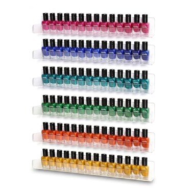 Umirokin Acrylic Nail Polish Rack Wall Mounted 6 Pack Clear Nail Polish Organizer Shelf for 6090 Bottles Hanging Floating Essential Oil Storage Paint Rack 15 Inch Wall Holder for Salon Home