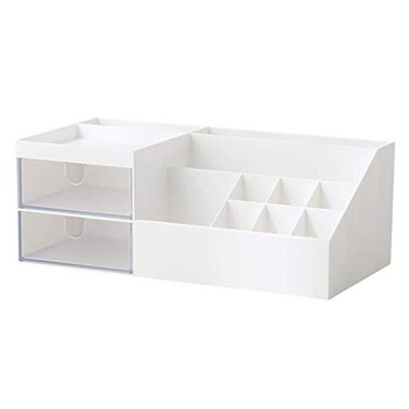 Marknor CosmeticMakeup Vanity Organizer Box Mini Desk Storage for Office Supplies Bathroom Counter or Dresser White