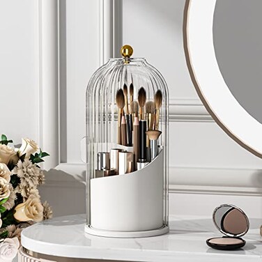 YOOLENS Makeup Brush Holder with Lid 360 Rotating Clear Dustproof Make Up Organizers for Vanity Bathroom Countertop Transparent