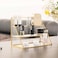 FSyueyun Gold Makeup Organizer Case Vanity 3 Layers Glass Makeup Storage Cosmetics Organizer Earring Ring Holder Display Case