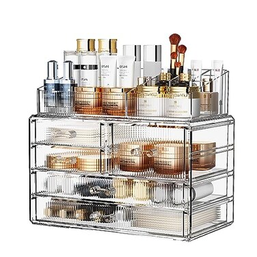 ZHIAI Stackable Storage Drawers Acrylic Bathroom Counter Organizer Clear Makeup Organizers for Vanity Kitchen Cabinets Bathroom Undersink Home Organization and Storage 2Top 3 Drawers
