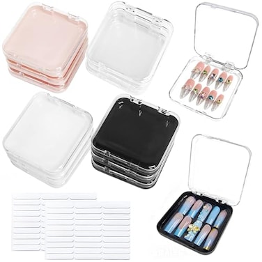 Sawvolker 12 Pcs Press on Nail Packaging Box Press on Nail Storage Box for Press Ons with 60 Pcs Adhesive Double Sided Tape Acrylic Fake Nail Display Box False Nail Organizer Case for Home Salon Use