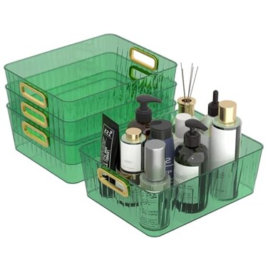 Vadidiya Clear Storage Organizer Bins Plastic Cosmetic Storage Bin Green 4 Packs