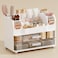 UFORU Makeup Organizer for Vanity with 2 Large Drawers Cosmetic Display Case with Brush Holders Easy to Storage for Bathroom Countertop Skincare Perfume White