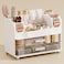 UFORU Makeup Organizer for Vanity with 2 Large Drawers Cosmetic Display Case with Brush Holders Easy to Storage for Bathroom Countertop Skincare Perfume White