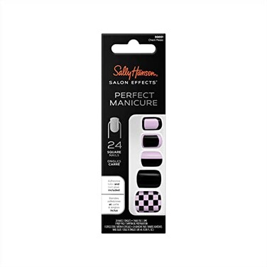 Sally Hansen Salon Effects Perfect Manicure Check Please Press On Nails Square Shaped NonDamaging Adhesive Tabs File and Alcohol Pad Included