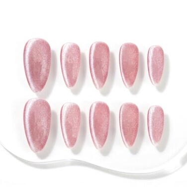 SunBeam Nails SunBeam Nails Handmade Presson Medium Long Almond Fuchsia Pink Cat Eye Design Charming False Nail Tips 10 Pcs 124 L