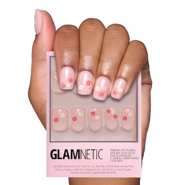 Glamnetic Press On Nails Pretty Bloom Spring Nails Glossy SemiTransparent Short Squoval Fake Nails with Flower Accents Salon Quality 15 Sizes 30 Nail Kit with Glue