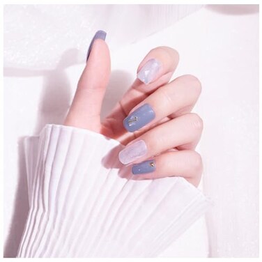 Light Rain Medium Size Handmade Press on Nails 3D Gel UV Finished False nails with Design by Professional Manicurist
