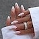 YOSOMMK French Tip Chrome Short Press on Nails Almond Medium Fake Nails with Mirror Designs Glossy Glue on Acrylic Nails Nude Full Cover False Nails for Women