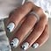 Puyokinm Press on Nails Short Square Fake Nails Summer False Nails Ocean Sea Wave Design Acrylic Stick on Nails Blue Glossy Glue on Nails Artificial Nails for Women 24pcs