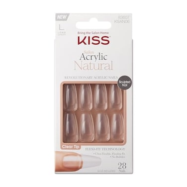 KISS Salon Acrylic Natural Nails Clear Tip Long UltraSmooth Finish DIY AtHome Manicure Kit with Pink Gel Nail Glue Mini File Manicure Stick and 28 Nails in 14 sizes