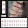 YKZFUI 24PCS Black French Tip Press on Nails Medium Length Square Fake Nails with Silver Glitter Line Designs Glossy Coffin Nails Full Cover Nail Tips False Cute Stick on Nails for Women