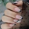 YKZFUI 24PCS Black French Tip Press on Nails Medium Length Square Fake Nails with Silver Glitter Line Designs Glossy Coffin Nails Full Cover Nail Tips False Cute Stick on Nails for Women