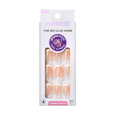 Kiss Impress No Glue Mani Press On Nails French Model White Short Size Squoval Shape Includes 30 Nails Prep Pad Instructions Sheet 1 Manicure Stick 1 Mini File