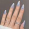 MERVF Almond Press on Nails Medium Fake Nails Blue Gradient Stiletto Acrylic with Star Rhinestones Design Glue ons Glossy Aura False Nail 24pcs