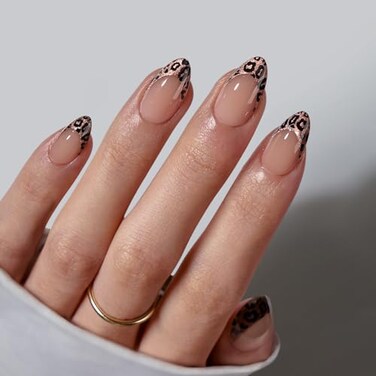 BTArtbox Press On Nails Short LampCurable Leopard French Tip Almond Press On Nails with Glue for Women SemiTransparent Soft Gel Glue On Nails in 16 Sizes 32 Stick On Nails Kit Wild Cheetah