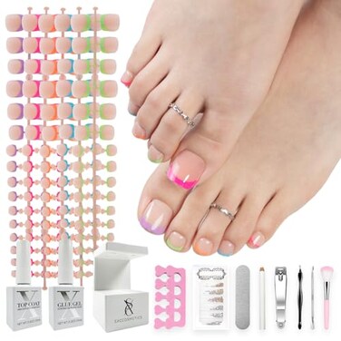 SXC Cosmetics XPro Tips French Tip Press On Toenails for Women Acrylic Soft Gel System Short French Pastel Glow Short