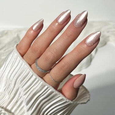 Glamnetic Press On Nails The Vow Short Almond Fake Nails Nude with a Glossy Velvet Finish Salon Quality 15 Sizes 30 Nail Kit with Glue